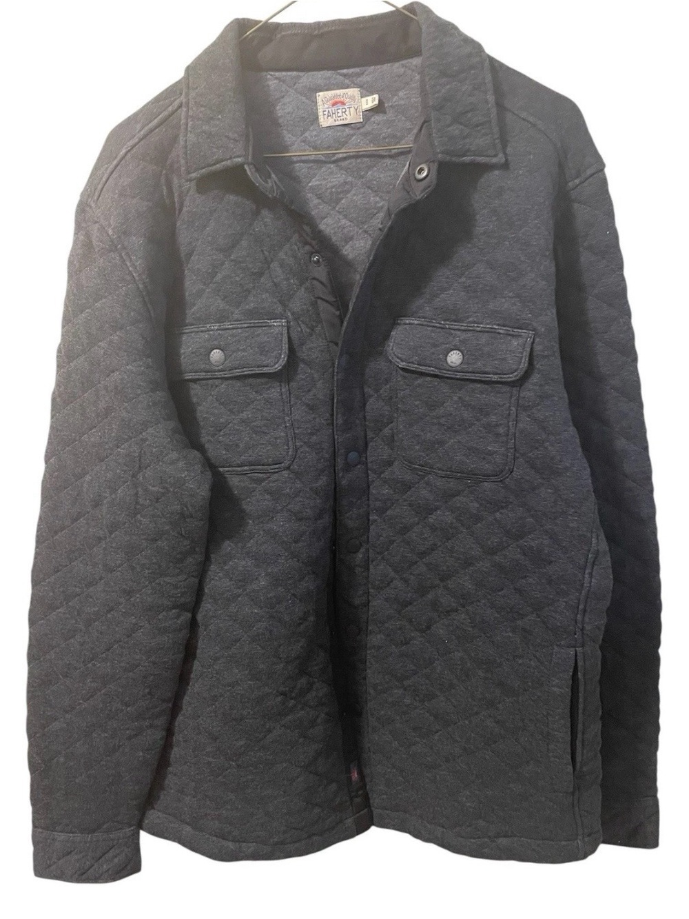 Faherty Mens Epic Quilted CPO Shirt Jacket Gray Fleece Snap Front Size M